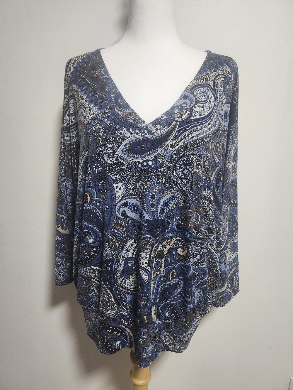 Laura Paisley V-Neck Blue Tunic Top